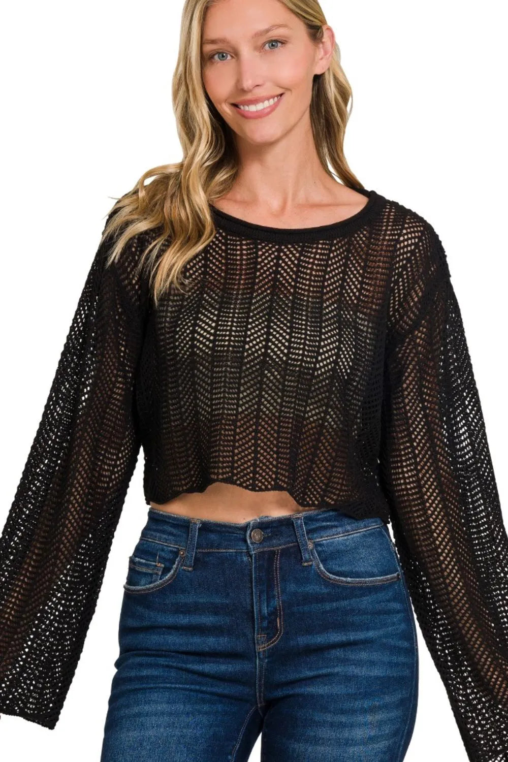 Image of Zenana Open Knit Cropped Sweater | Queeble.shop