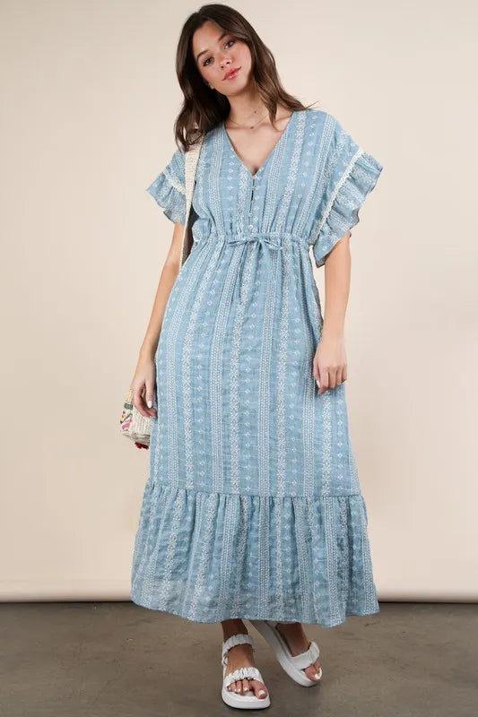 Image of VERY J Embroidered Boho Ruffled Midi Dress | Queeble.shop