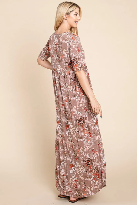 Image of BOMBOM Printed Shirred Maxi Dress | Queeble.shop