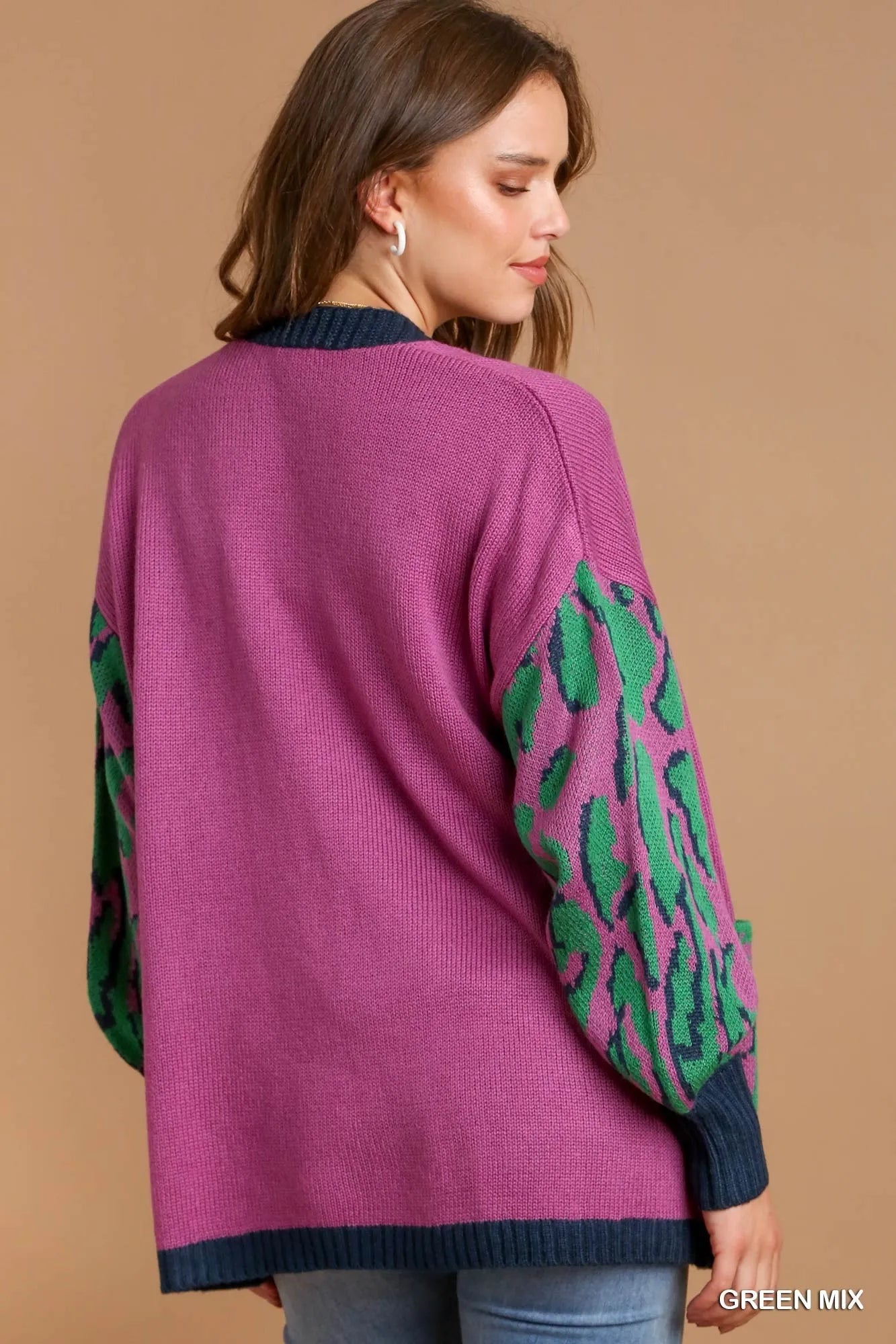 Image of Umgee Animal Print Open Front Sweater Cardigan | Queeble.shop