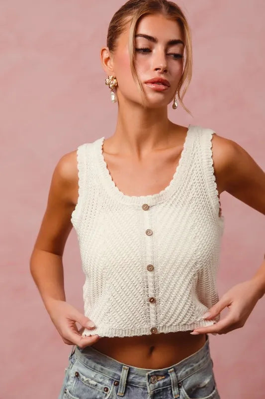 Image of SO ME Chevron Pattern Buttoned Front Lightweight Tank Top | Queeble.shop