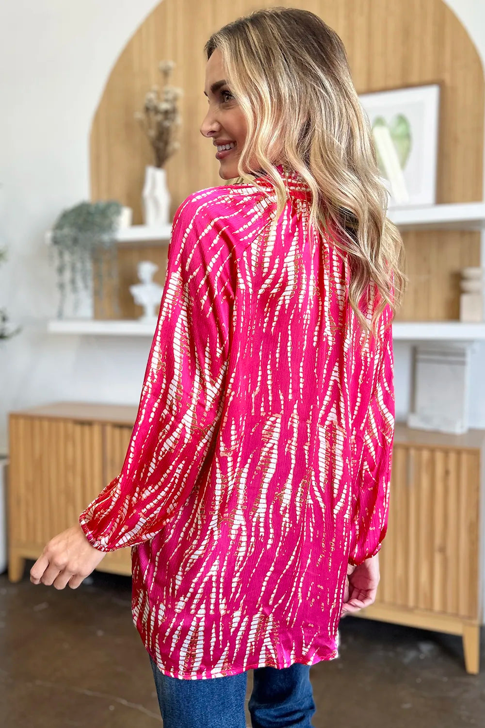 Image of Double Take Full Size Printed Button Up Long Sleeve Shirt | Queeble.shop