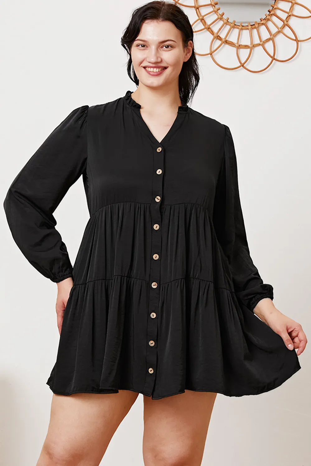 Image of Ruffled Button Up Long Sleeve Tiered Shirt | Queeble.shop
