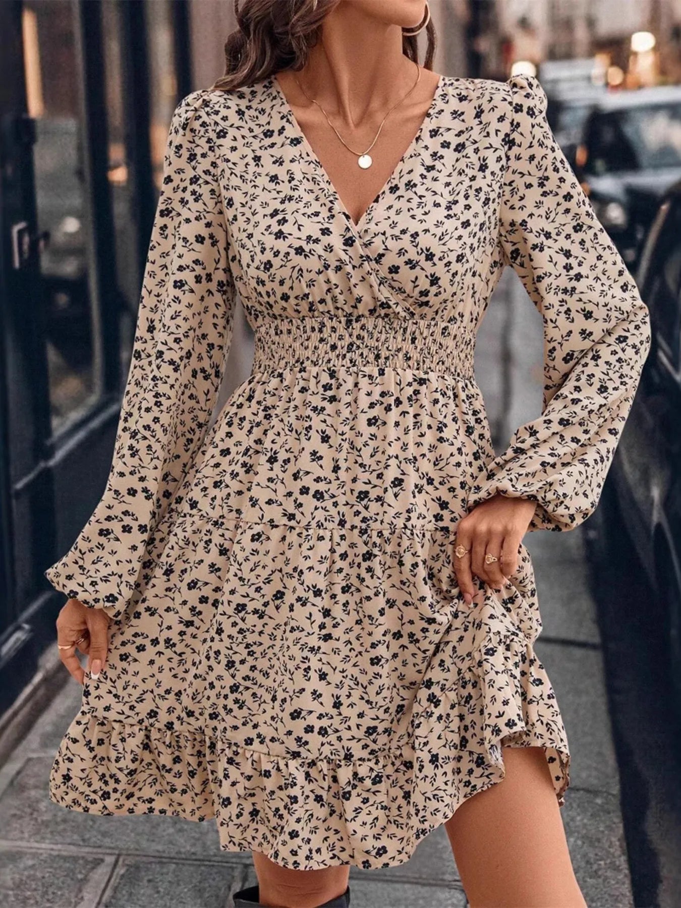 Image of Long Sleeve Surplice A-Line Dress | Queeble.shop