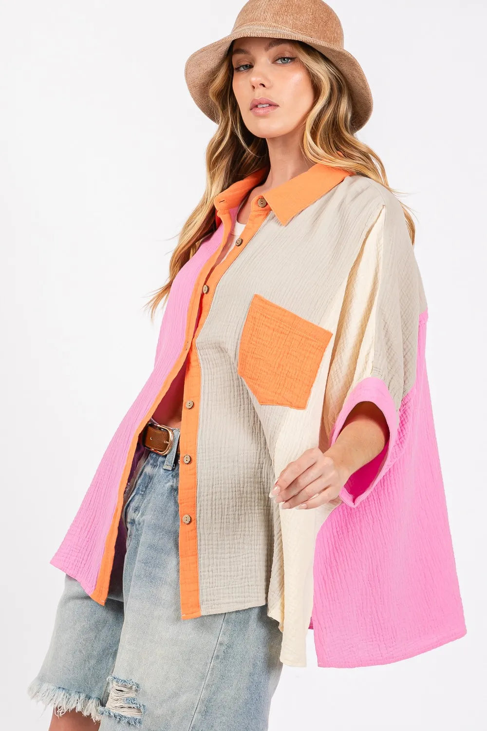 Image of SAGE + FIG Full Size Color Block Button-Down Shirt | Queeble.shop