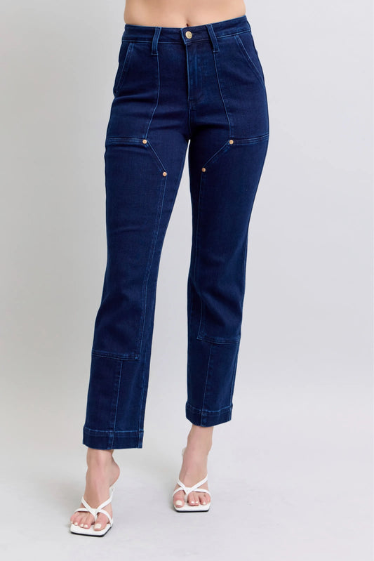 Image of Judy Blue Full Size Hw Work Wear Knee Patch Straight Jeans Plus Size | Queeble.shop