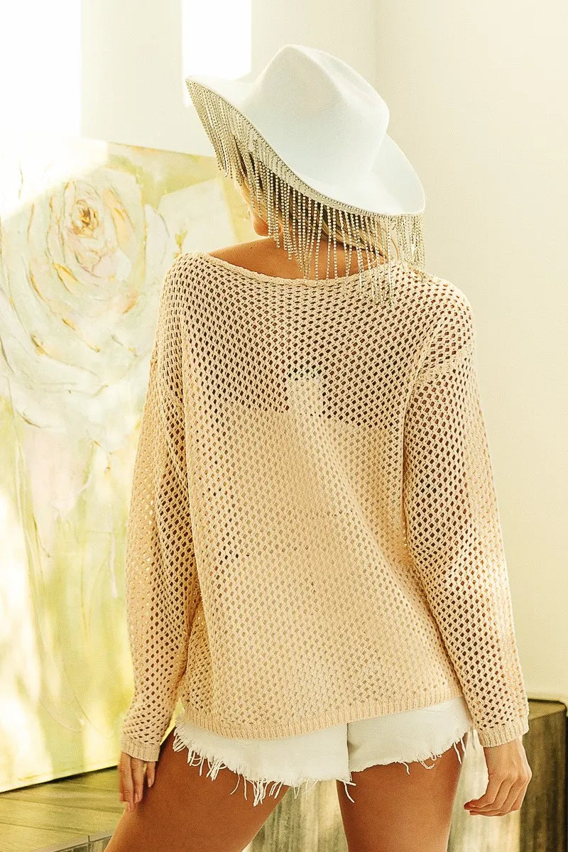 Image of BiBi Sequin American Flag Patch Open Knit Cover Up | Queeble.shop