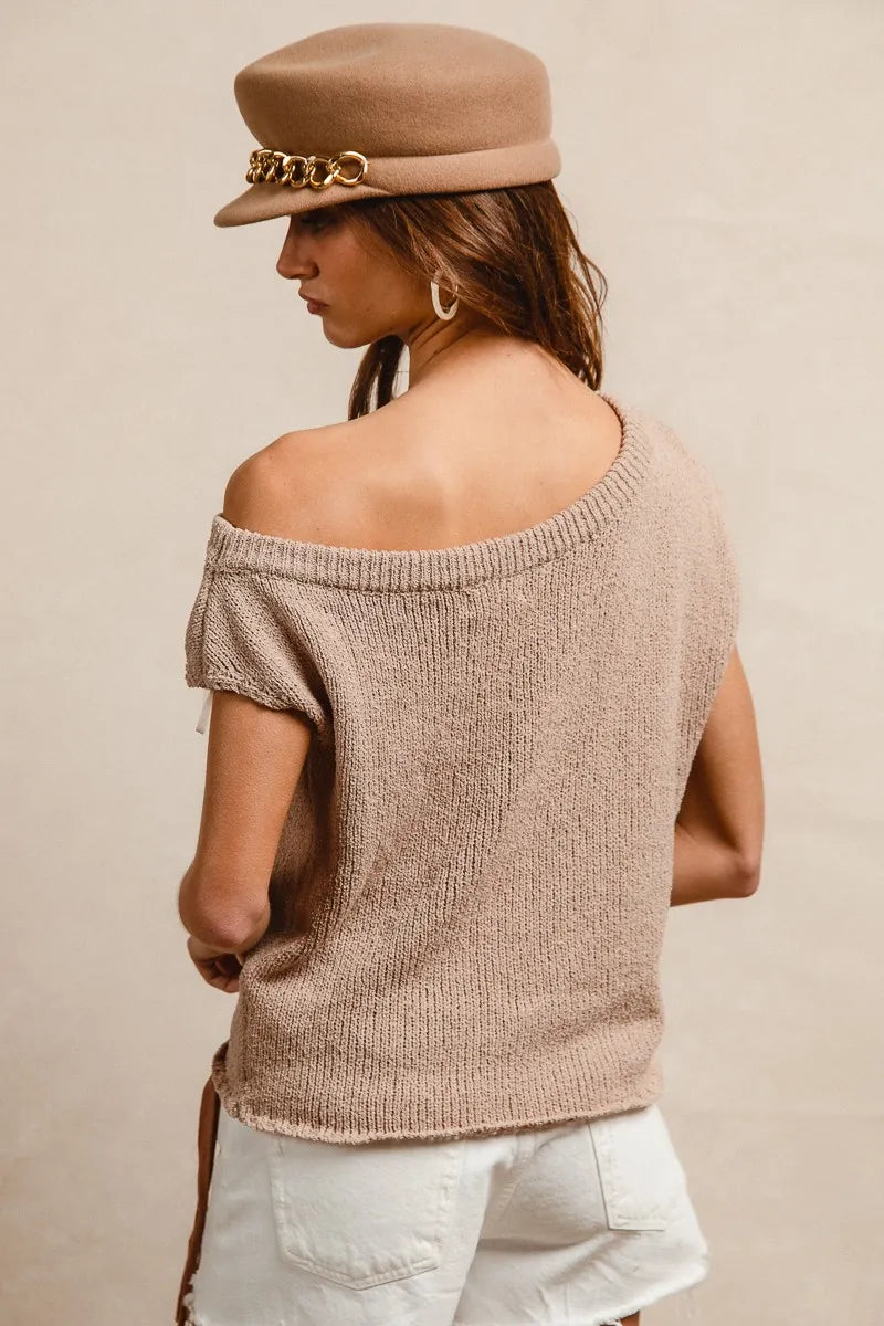 Image of BiBi One Side Off Shoulder Knit Top | Queeble.shop