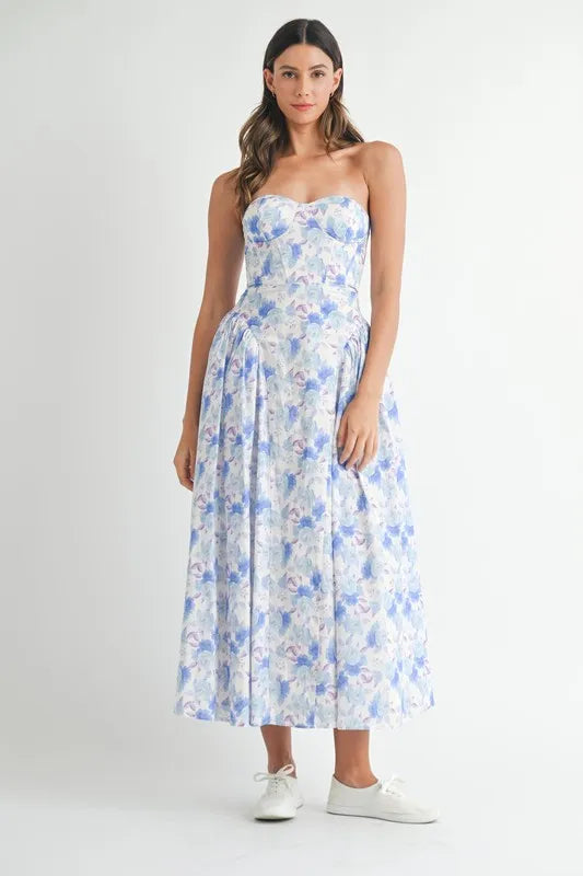 Image of MABLE Sweetheart Neckline Floral Printed Midi Dress | Queeble.shop
