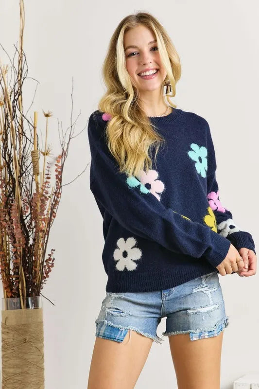 Image of ADORA Full Size Flower Popped Sweater Plus Size | Queeble.shop