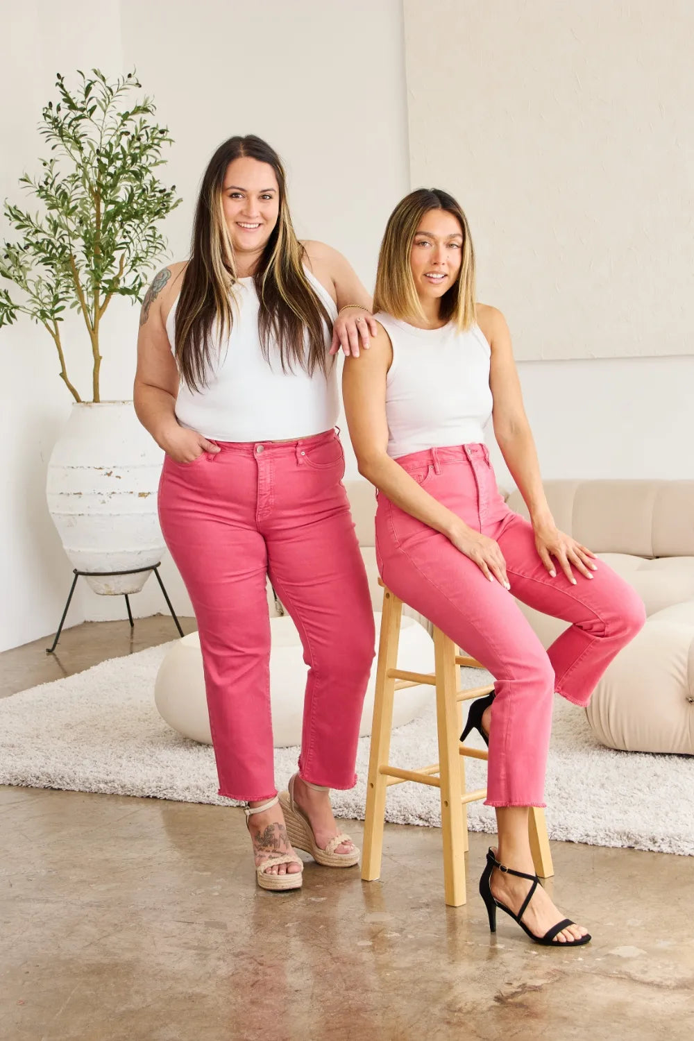 Image of RFM Crop Dylan Full Size Tummy Control High Waist Raw Hem Jeans | Queeble.shop