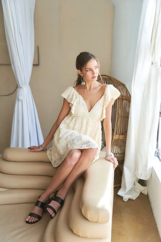 Image of ADORA Tie Back V-Neck Ruffle Sleeve Dress | Queeble.shop