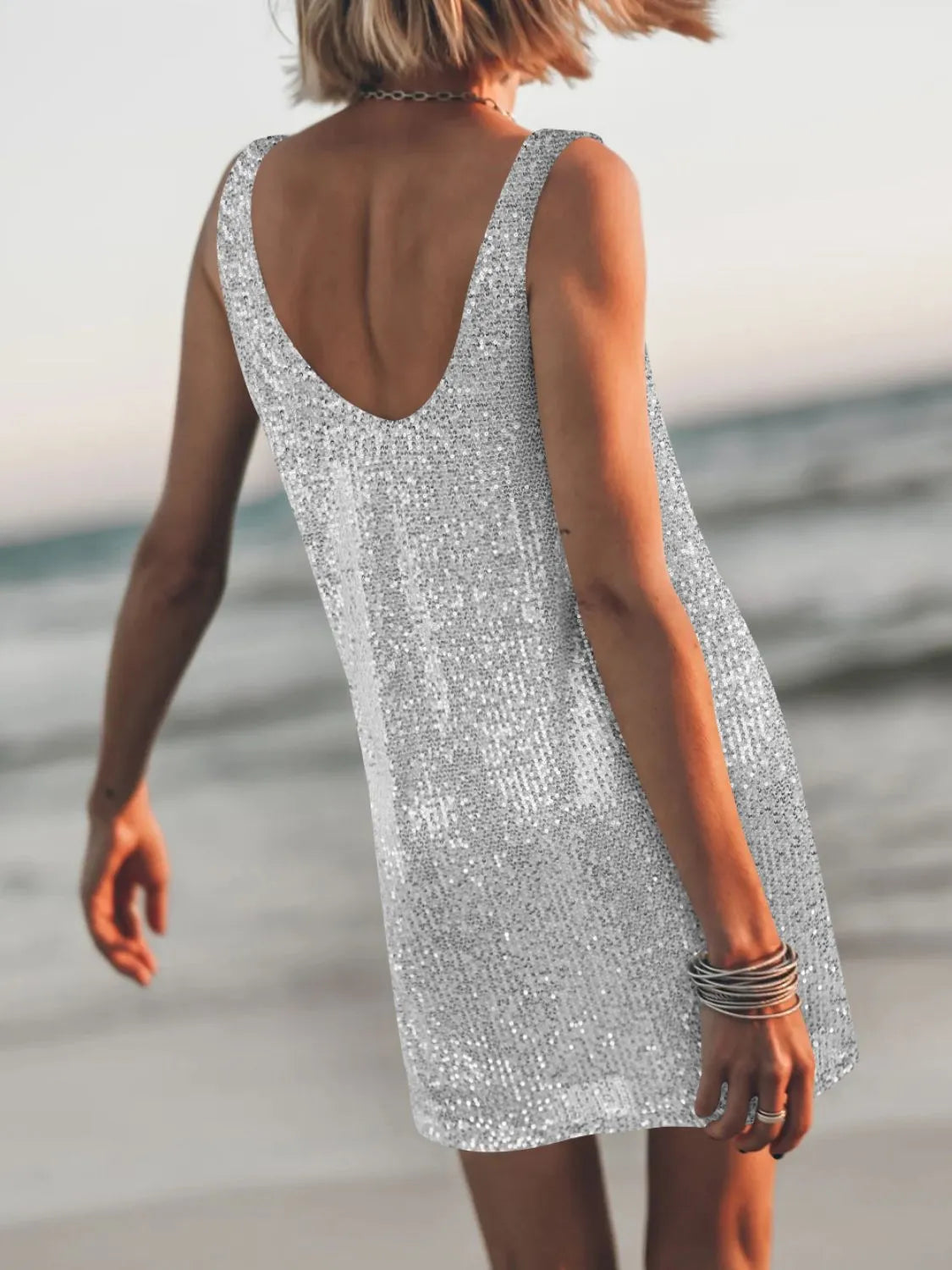 Image of Sequin Scoop Neck Mini Dress | Queeble.shop