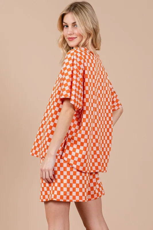 Image of Ces Femme Checkered Round Neck Top and Shorts Set | Queeble.shop