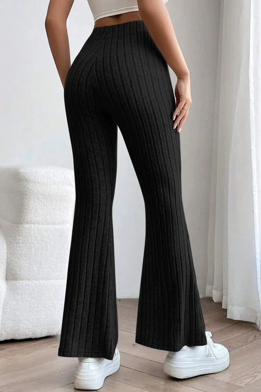 Image of Basic Bae Full Size Ribbed High Waist Flare Pants | Queeble.shop