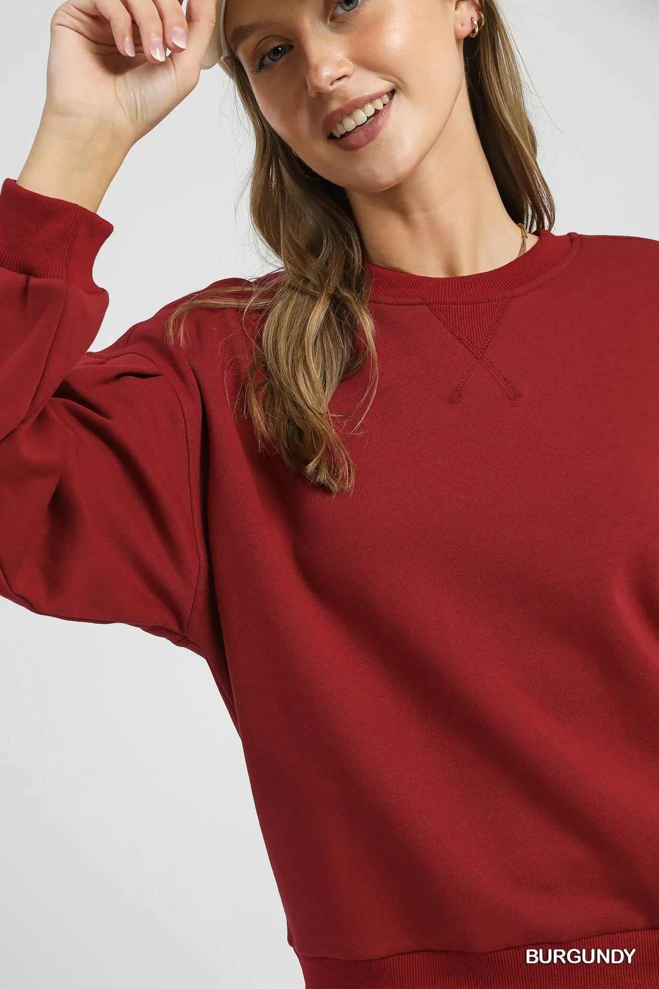 Image of Umgee Round Neck Sweatshirt with Pleated Detail | Queeble.shop