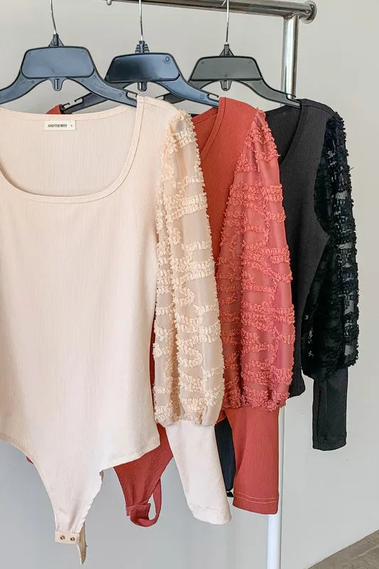 Image of And The Why Textured Puff Sleeve Bodysuit | Queeble.shop