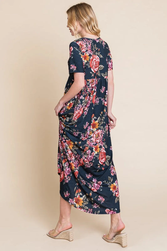 Image of BOMBOM Floral Short Sleeve Maxi Dress | Queeble.shop