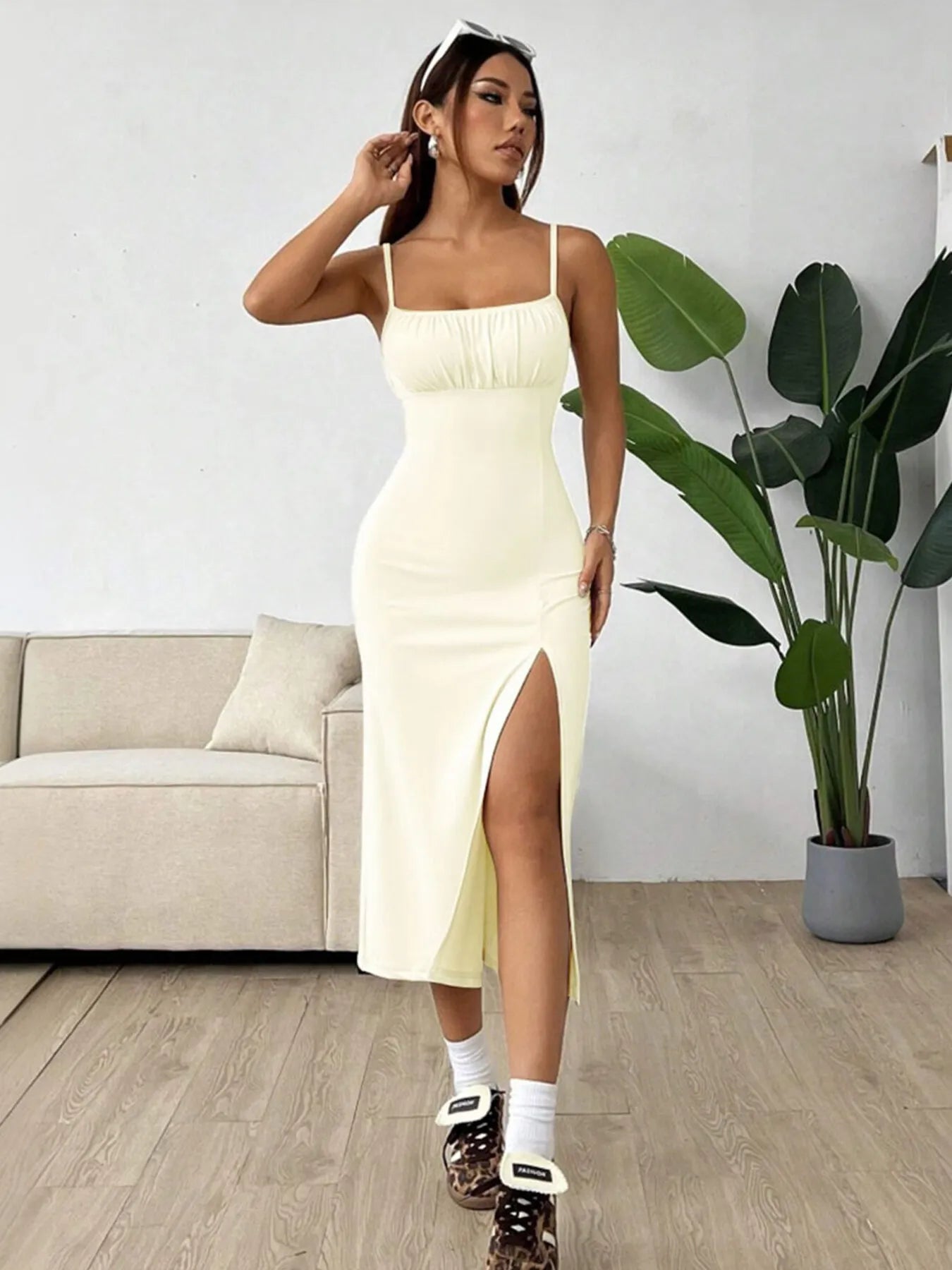 Image of Slit Bodice Midi Cami Dress | Queeble.shop