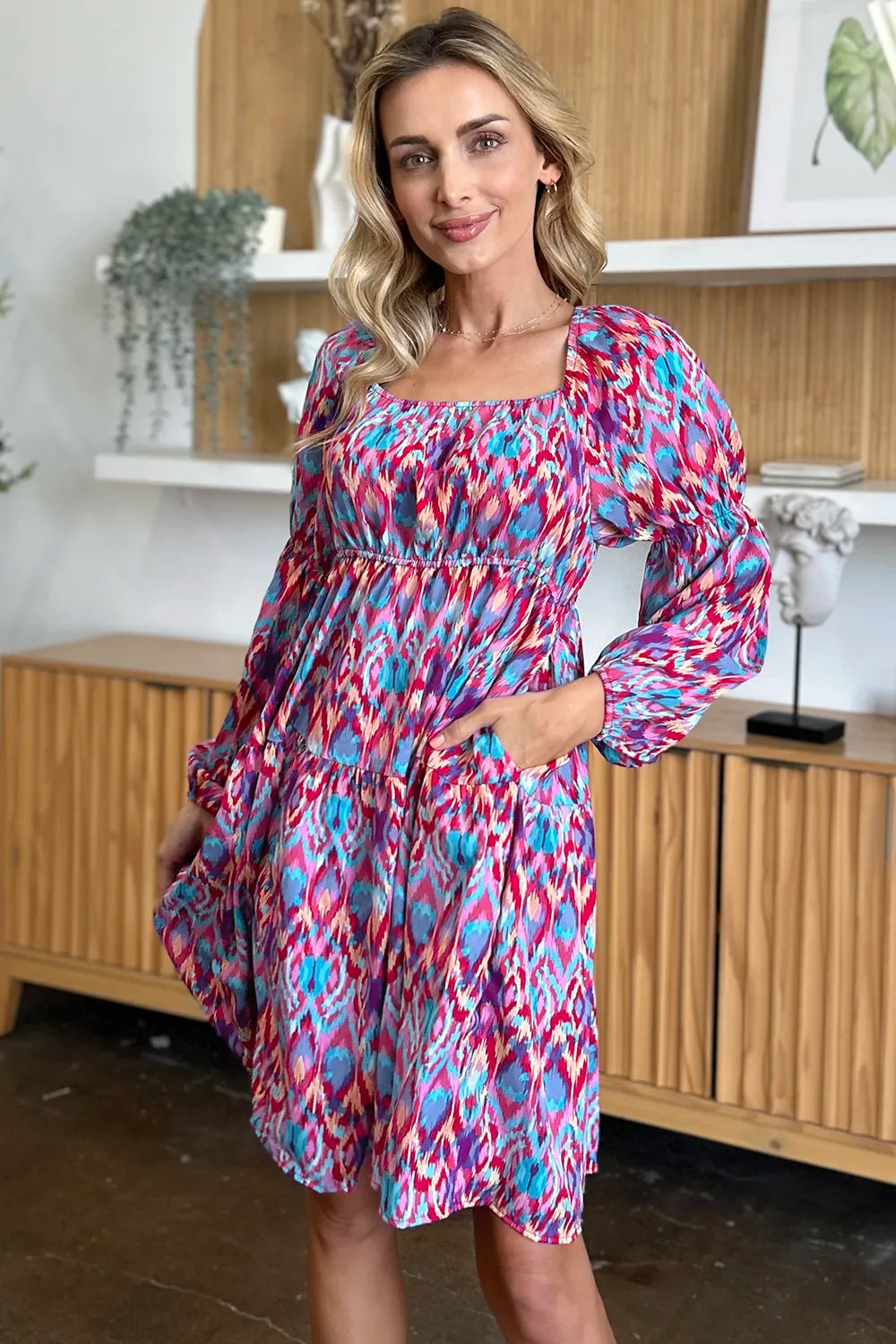 Image of Double Take Full Size Printed Long Sleeve Dress | Queeble.shop