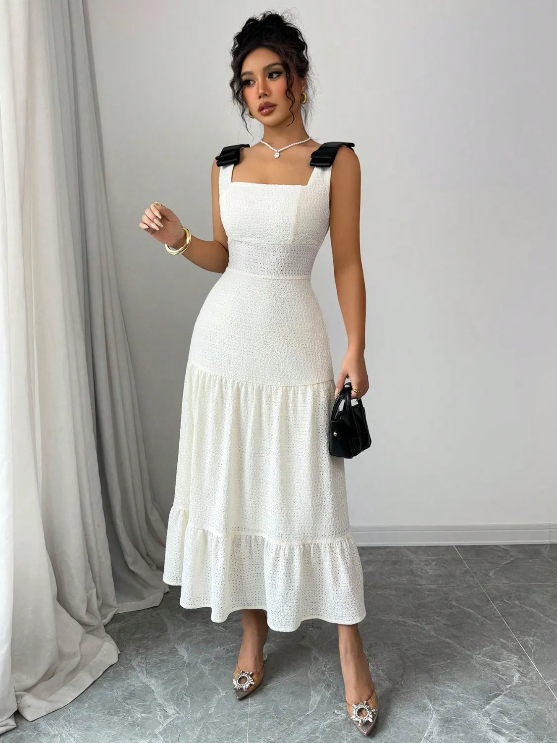 Image of Square Neck Wide Strap Dress | Queeble.shop