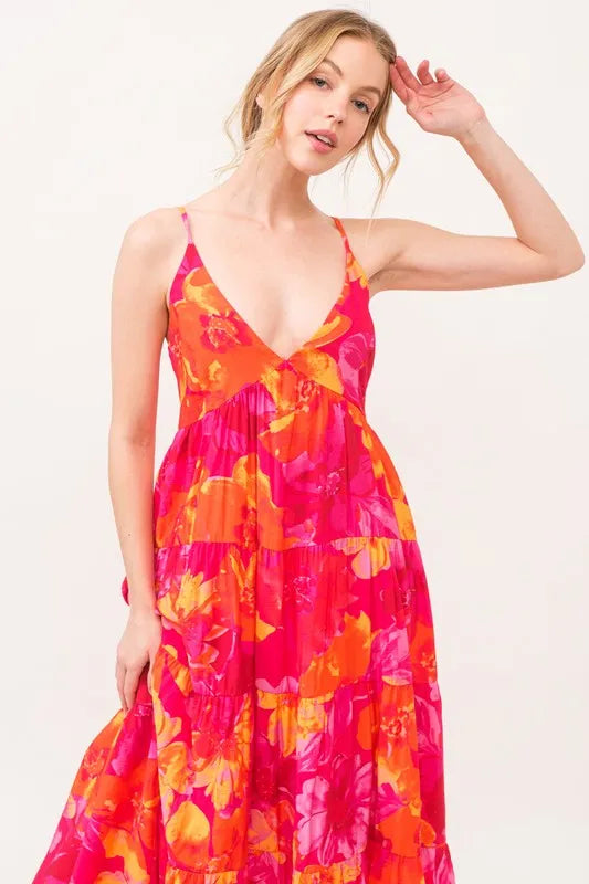 Image of And The Why Floral Tiered Maxi Cami Dress with Pockets | Queeble.shop