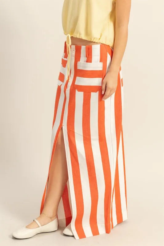 Image of HYFVE Striped Pocket Detail Maxi Skirt | Queeble.shop