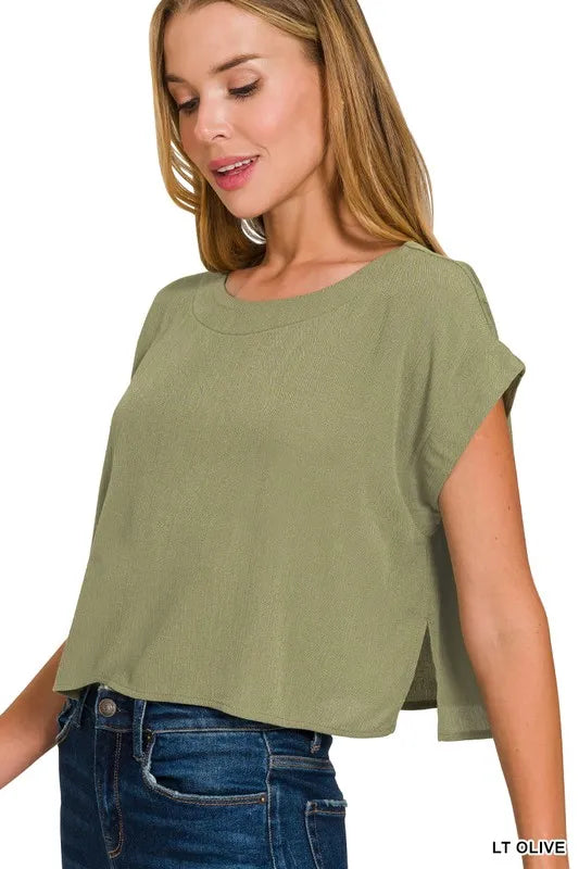 Image of Zenana Woven Crinkle Gauze Crop Tee and Skirt Set | Queeble.shop