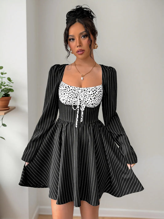 Image of Striped Long Sleeve Mini Dress | Queeble.shop