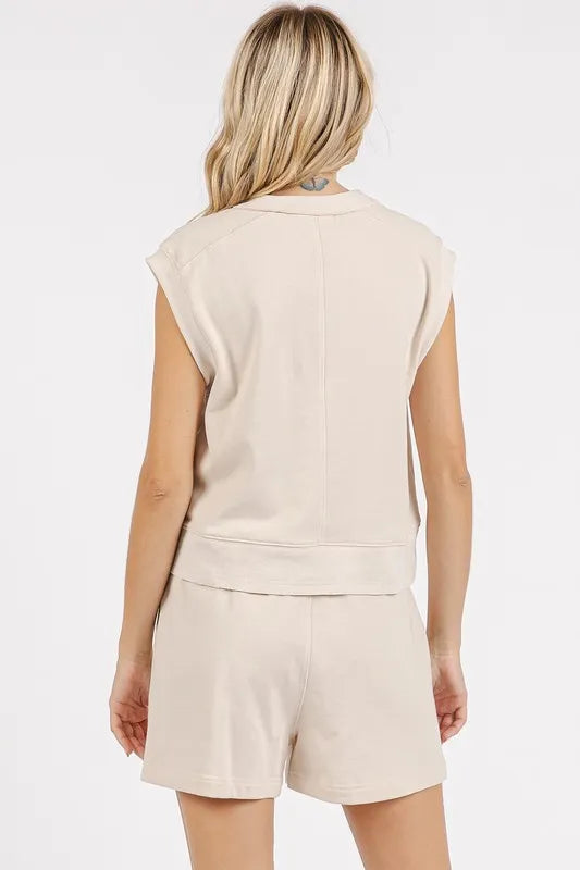 Image of Mittoshop French Terry Crew Neck Top and Shorts Set | Queeble.shop