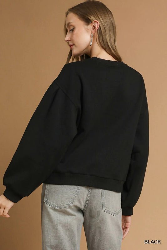 Image of Umgee Round Neck Sweatshirt with Pleated Detail | Queeble.shop