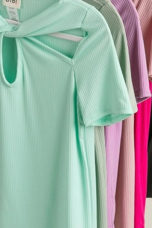 Image of BiBi Rib Knit with Cut Out and Front Twist Detailed Top | Queeble.shop