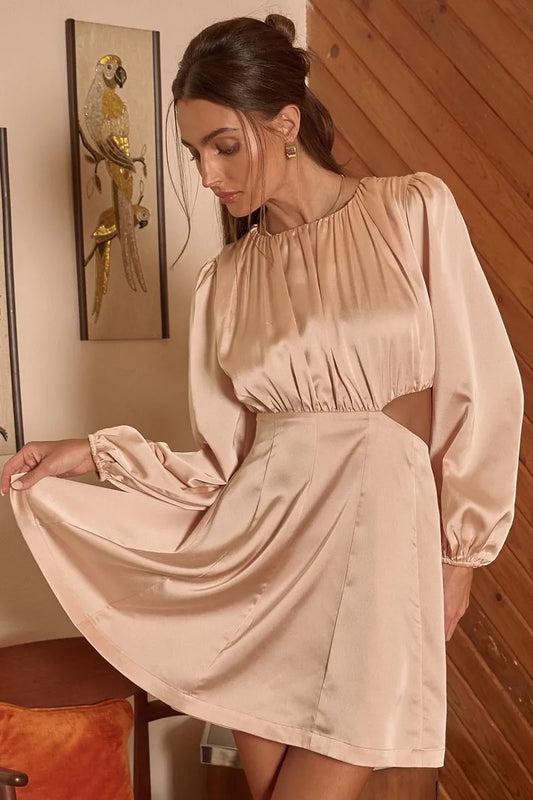 Image of Mittoshop Satin Side Cutout Detail Mini Dress | Queeble.shop