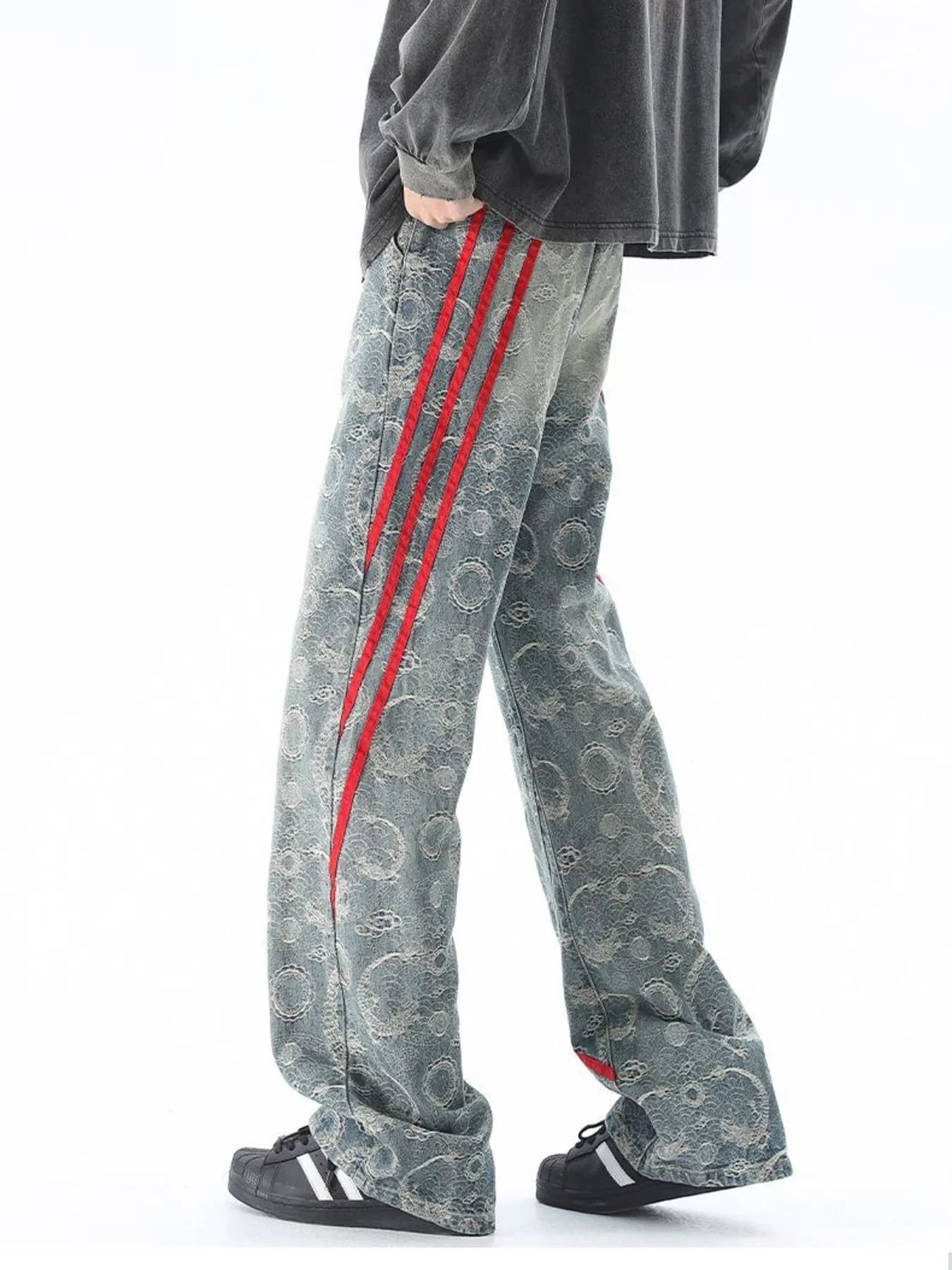 Image of Men's Plus Size Contrast Striped Wide Leg Jeans | Queeble.shop