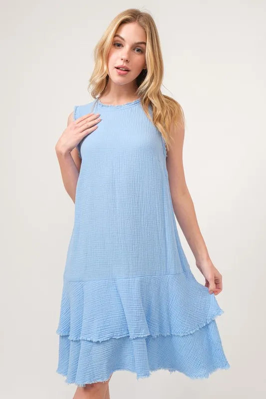 Image of And The Why Washed Fringe Detail Tiered Dress | Queeble.shop