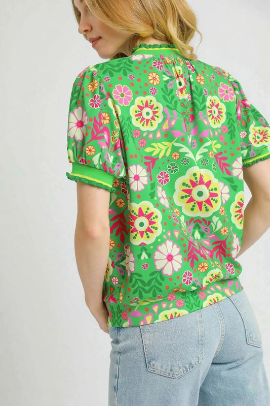 Image of Umgee Retro Floral Puff Sleeve Top | Queeble.shop