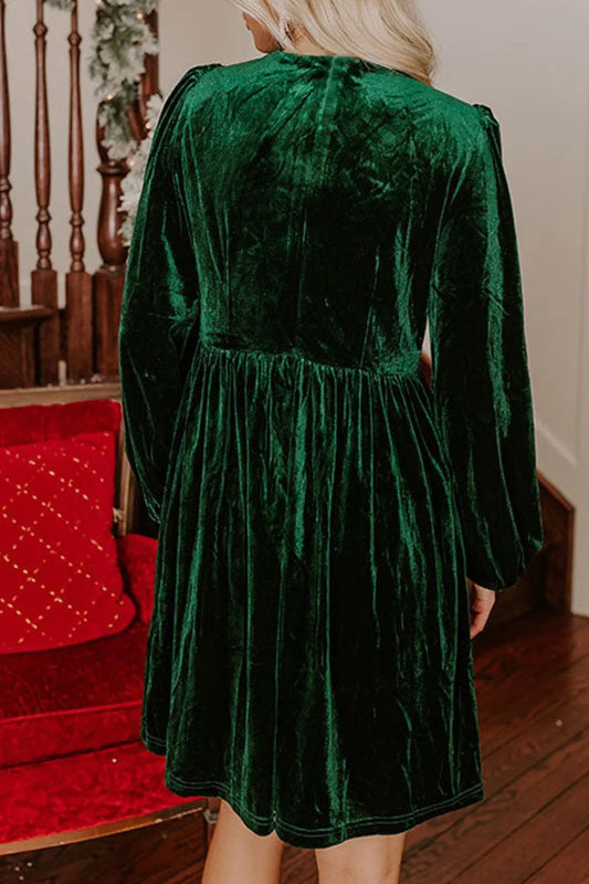 Image of Velvet Bow Front Balloon Sleeve Dress | Queeble.shop