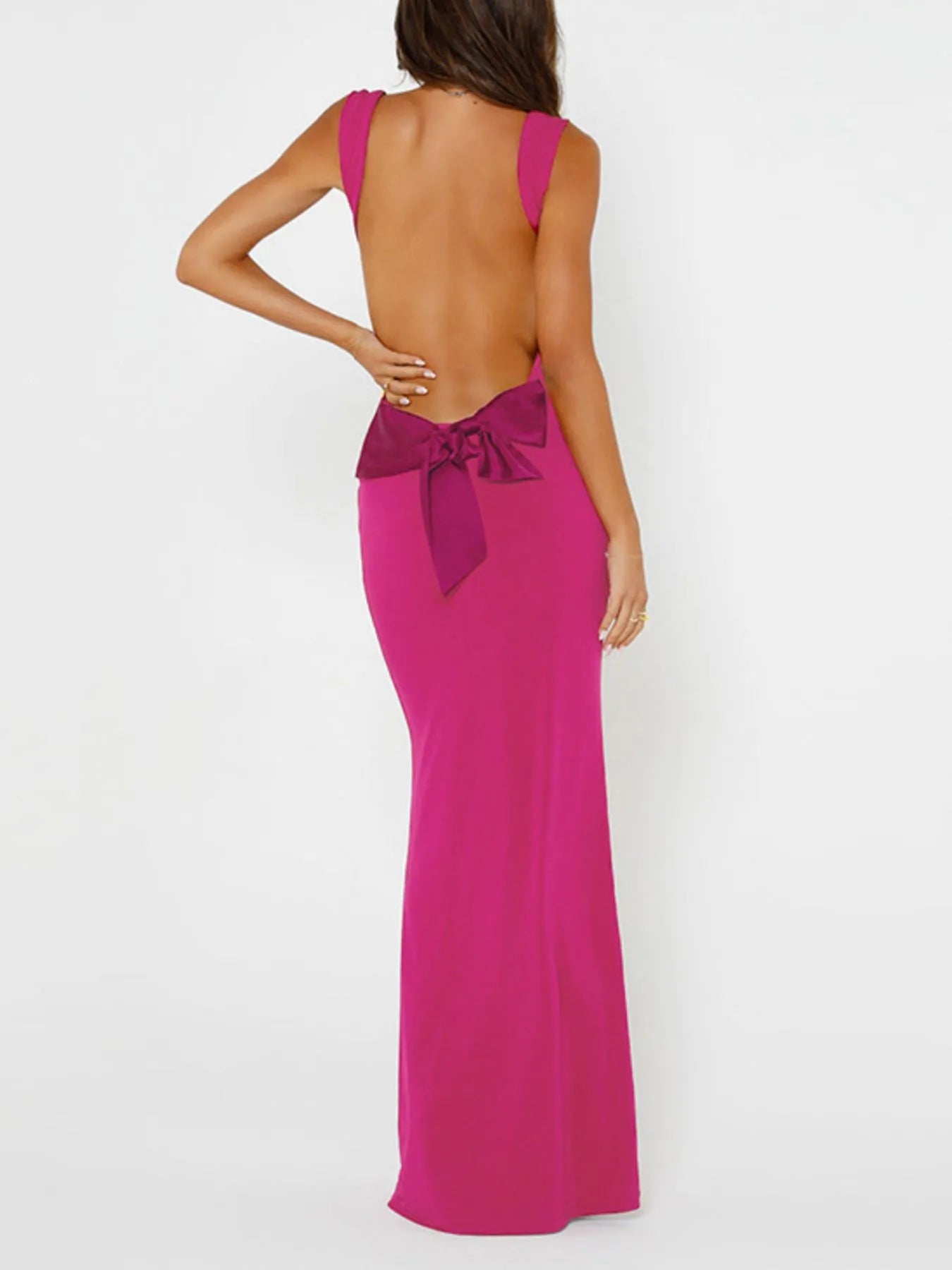 Image of Backless Bow-Tie Back Maxi Dress | Queeble.shop