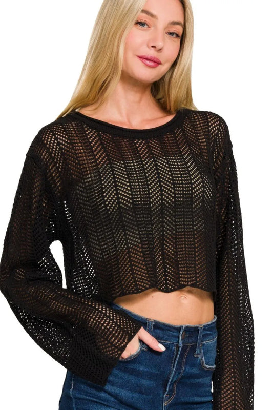Image of Zenana Open Knit Cropped Sweater | Queeble.shop