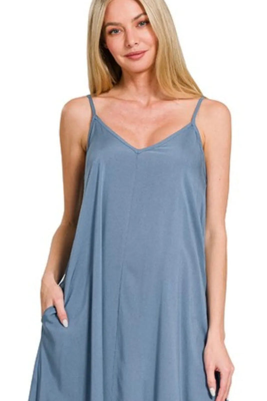 Image of Zenana Woven Arc Hem Cami Dress With Flowy Pockets | Queeble.shop