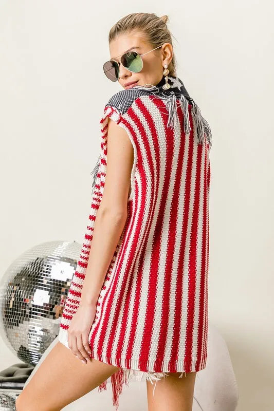Image of BiBi American Flag Fringe Edged Sweater Vest | Queeble.shop