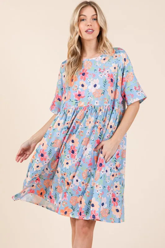 Image of BOMBOM Floral Shirred Dress with Pockets | Queeble.shop