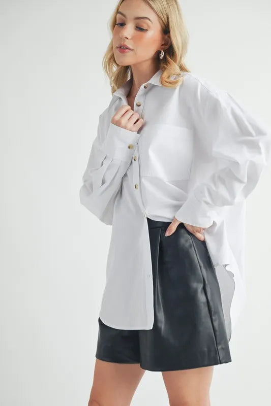 Image of Aemi + Co High-Low Collared Neck Drop Shoulder Shirt | Queeble.shop