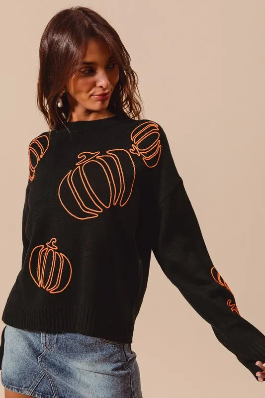Image of SO ME Pumpkin Embroidered Halloween Thanksgiving Sweater | Queeble.shop