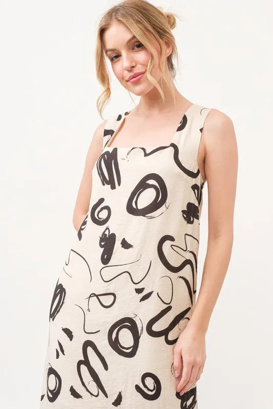 Image of And The Why Square Neck Abstract Printed Maxi Dress | Queeble.shop