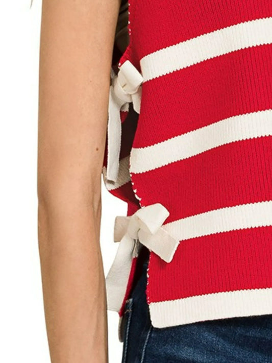 Image of Zenana Side Tie Stripe Sweater Vest | Queeble.shop