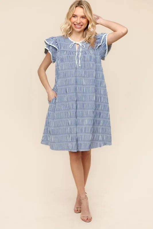 Image of Haptics Double Ruffle Sleeve Dress with Side Pockets | Queeble.shop