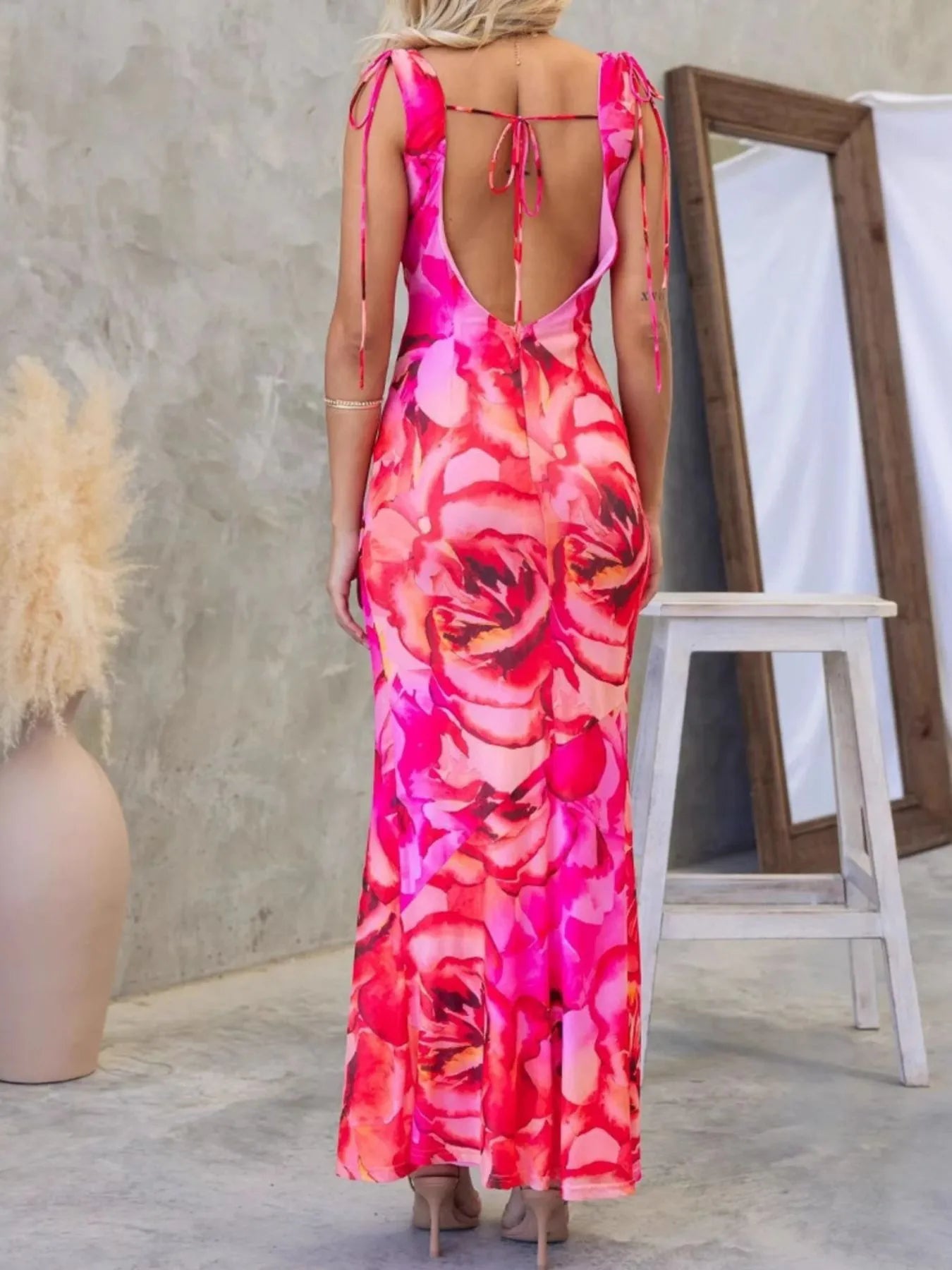 Image of Tied Sleeveless Printed Maxi Dress | Queeble.shop
