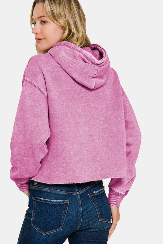 Image of Zenana Acid Wash Fleece Cropped Hoodie | Queeble.shop