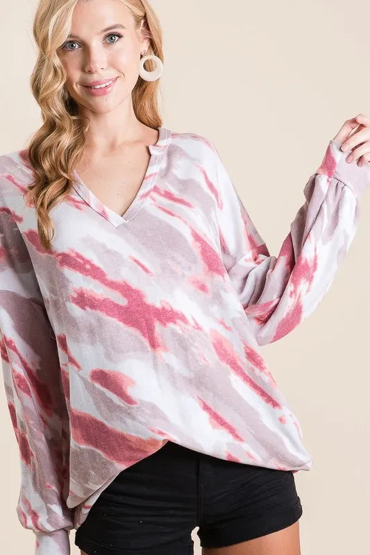 Image of BiBi Tie Dye French Terry Top with Balloon Sleeves | Queeble.shop